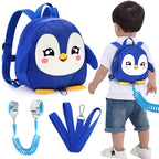 Accmor Toddler Harness Backpack Leash, Cute Penguin Kid Backpacks with Anti Lost Wrist Link, Mini Child Backpack Harness Leashes Walking Wristband Rope Travel Bag Harness Rein for Baby Girls (Blue)