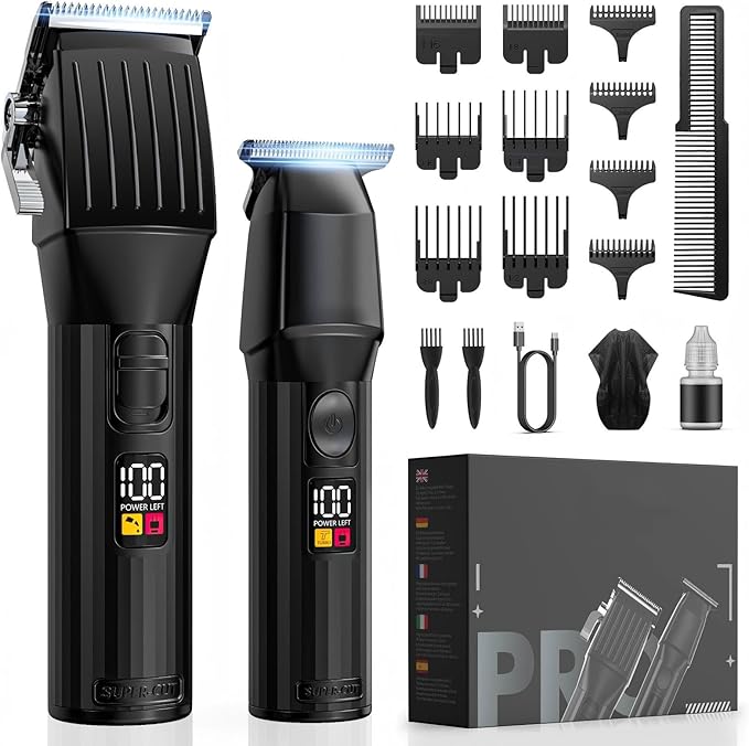 Professional Hair Clippers for Men Cordless Trimmers Kit with LED Display Electric Beard Trimmer for Kid Cordless Beards Trimmer Haircut Grooming Kit Gift for Men Women Barber Kids (Black)