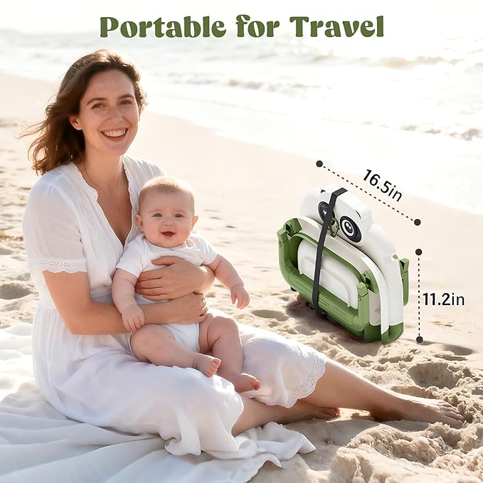 Collapsible Baby Bathtub for Newborn to Toddler, Portable Baby Bath Tub with Floating Cushion and Thermometer, Infant Bathtub for 0-24 Months(Green)