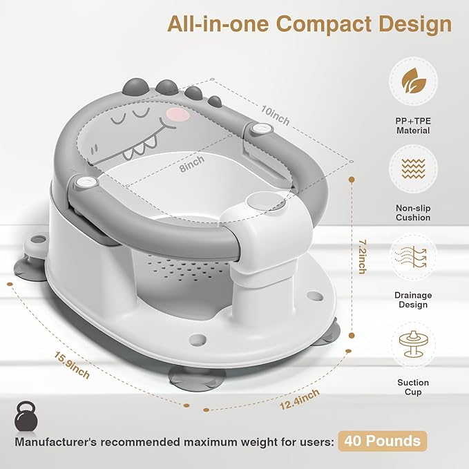 Baby Bath Seat for Babies 5 Months & Up - Non-Slip Bath Seat for Sitting Up, Soft Cushion & Compact Design, Toddler Bathtub Seat