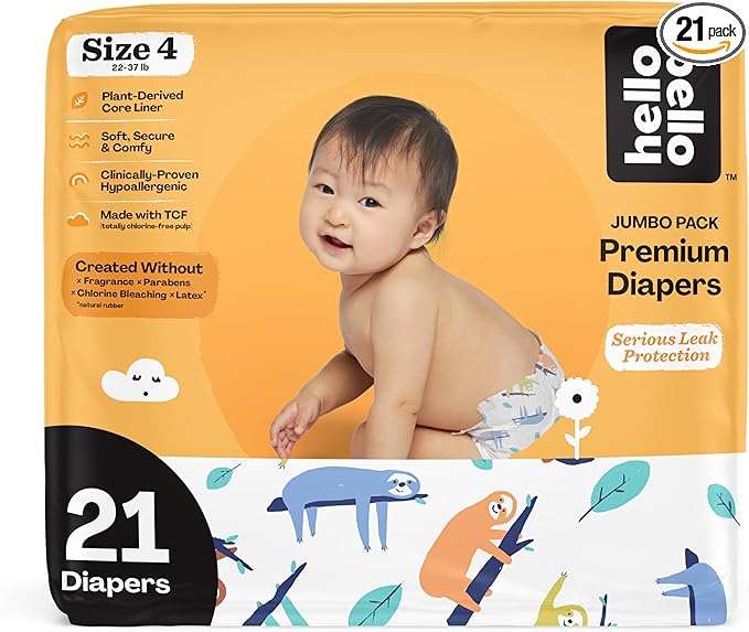 Hello Bello Premium Baby Diapers Size 4, 21 Count of Disposable, Extra-Absorbent, Hypoallergenic Baby Diapers with Snug and Comfort Fit, Sleepy Sloth