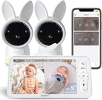 ARENTI Baby Monitor with 2 Cameras, 2K Smart Baby Camera with 5'' Upgraded Wireless Display, Super Night Vision, Breathing Light, Lullabies, Cry&Motion Detection, Temp&Humidity Sensor, 2 Way Audio