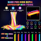 400 Pcs Glow Sticks Bulk Party Pack, 8'' Glow in the Dark Party Supplies, Glow in the Dark Light Up Sticks with Connectors, Party Favors for Birthday, Concert, Raves, Halloween, Christmas