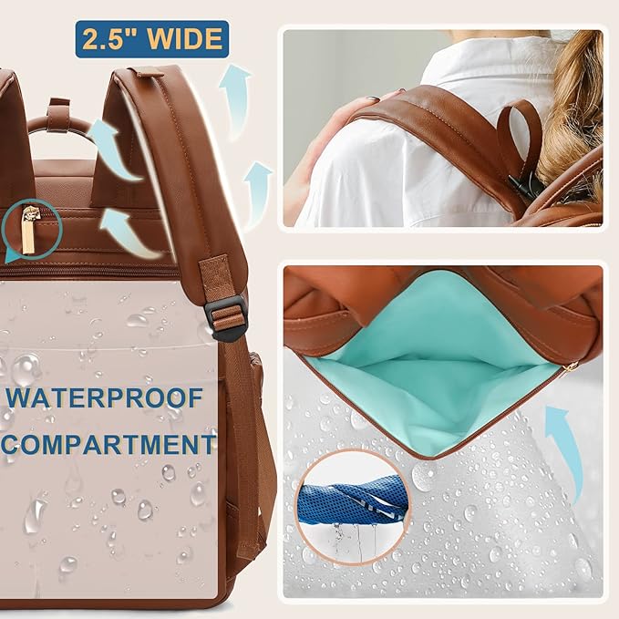 MOMINSIDE Diaper Bag Backpack, Leather Baby Bag with 18 Pockets, Diaper Backpack for Women Mom, Travel Baby Bag for Girl Boy, Large Wet Pocket, 4 Insulated Pockets, Stroller Straps, Brown