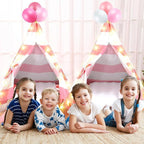 2 Pack Kids Teepee Tent with Mattress,Fitted Sheet,Light String,Washable Natural Cotton Toddler Play Tent for Girls Boys Indoor Outdoor Sleepover Slumber Birthday Party(Pink and White)