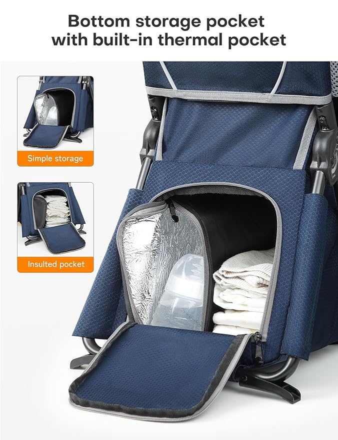 besrey Baby Backpack Carrier, Toddler Hiking Backpack with Safety 3-Height Seat, Adjustable Straps&Waist Belt, Foldable Frame Lightweight Large Capacity Child Carrier for Hiking (Blue/Grey)