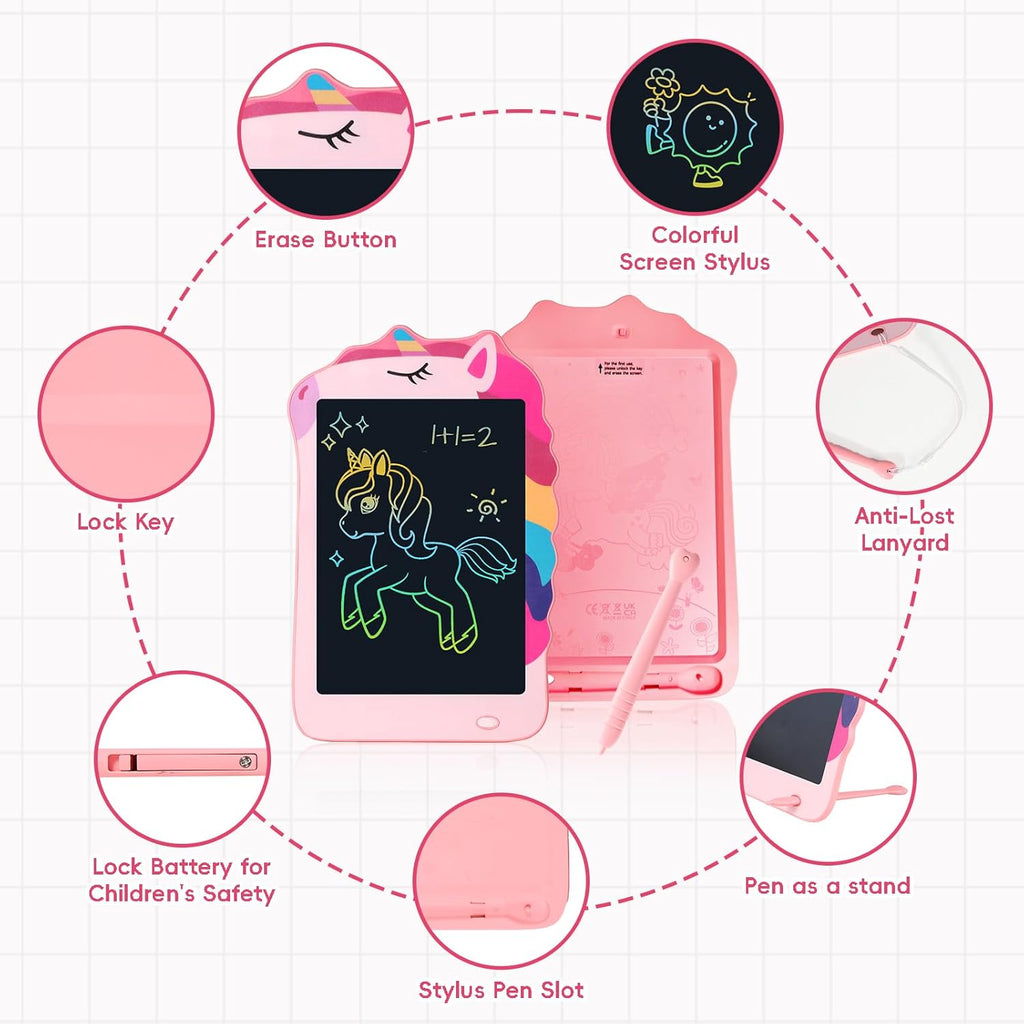 Unicorn Toys LCD Writing Tablet for Girls Kids,Colorful Toddler Drawing Tablet for Educational Baby Girl, Doodle Board Pad Toy for 3 4 5 6-12 Years Old Kid Birthday Party School, 8.5 Inch Pink