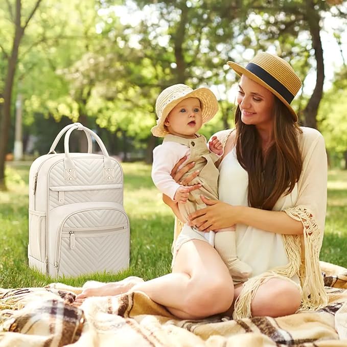 Diaper Bag Backpack for Women with Changing Pad, Baby Bag with Insulated Pockets Multifunctional Diaper Bags For Baby Girl Boy Waterproof Baby Bags For Boys Girls Maternity Bag Beige