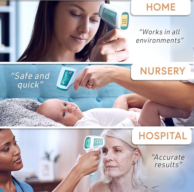 Infrared Forehead Thermometer for Adults and Infants, Touchless iProven Thermometer, 1sec Instant Accurate Readings, 3 in 1 Including Fever Alarm, Silent & Memory Mode