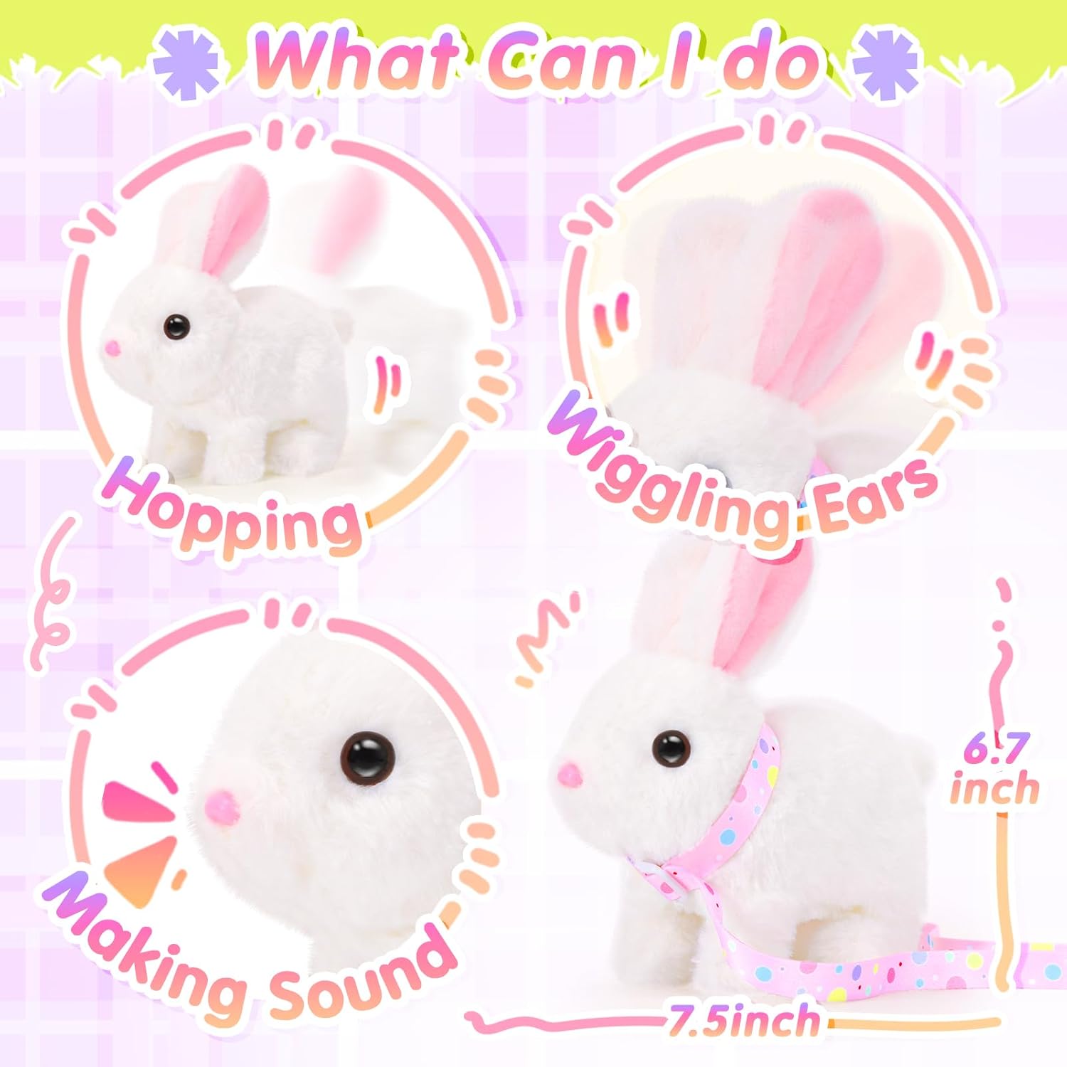 Tagitary Plush Toys Interactive Bunny for Kids That Wiggling Ears,Hopping,Twitching Nose with Sounds,Realistic Rabbit Toy with Leash,Golden Egg,Wind Up Toys,Easter Birthday Gift for Toddlers