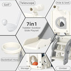 KORIMEFA 7 in 1 Toddler Slide, Kids Slide for Toddlers Baby 1-3 Years Old, Indoor and Outdoor with Basketball Hoop & Golf Set, Plastic Slides for Kids Easy Assembly, Grey