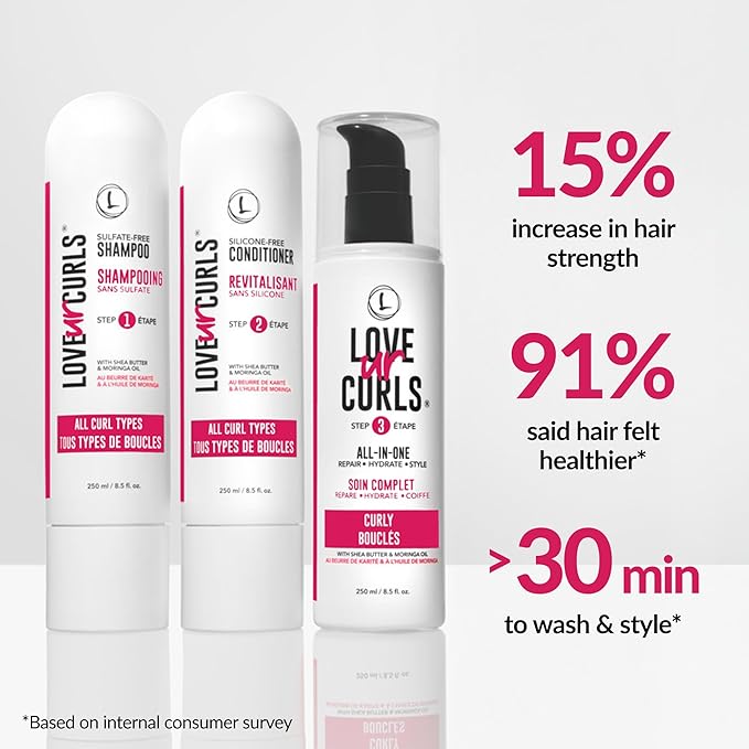Love Ur Curls - Shampoo & Conditioner Set with All in One Curl Cream Styler for Kinky & Coily Hair, 3 Step System for Repair and Moisturizing