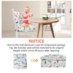 Toddler Booster Seat for Dining Table, Adjustable 5 Point Safety Buckle Kids Toddler Booster Seat with Backrest, Waterproof Non-Slip Bottom Portable Travel Increasing Cushion for Chair (White)