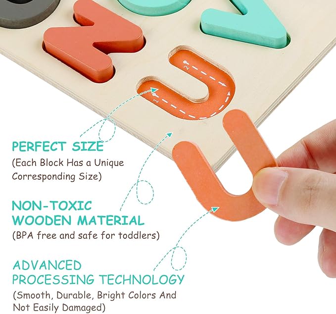 Wooden Puzzles for Toddlers, Kesletney Wooden Alphabet Number Shape Learning Puzzles for Kids, Preschool Educational Toys Gift for Boys Girls Ages 3 4 5 6 Years Old