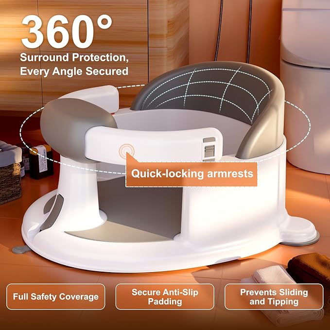 Baby Bath Seat for Babies: Non-Slip Infant Bathtub Chair with Suction Cups, Safe & Comfortable Baby Bath Support, Ideal for Sitting Up, Easy to Clean, Stable Design, Pink (6-24 Months)