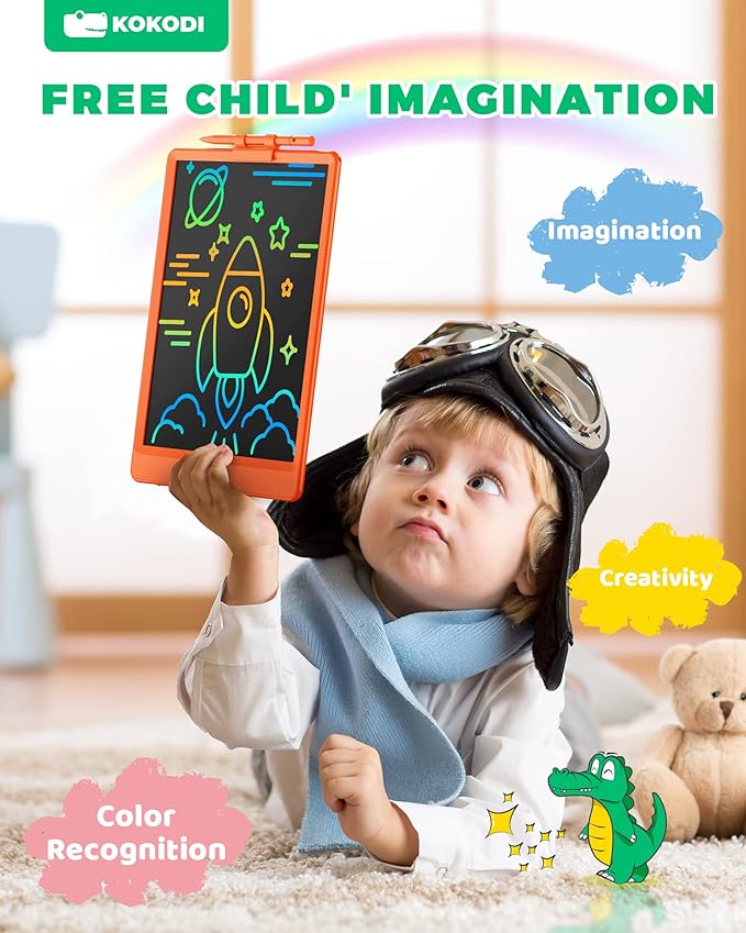 KOKODI LCD Writing Tablet, 10 Inch Colorful Toddler Doodle Board Drawing Tablet, Erasable Reusable Electronic Drawing Pads, Educational and Learning Toy for 3-6 Years Old Boy and Girls