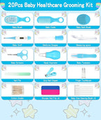 Baby Grooming and Healthcare Kit, Portable Baby Safety Care Set with Hair Brush Comb Nail Clipper Nasal Aspirator for Nursery Newborn Infant Girl Boy (25 in 1, Blue)