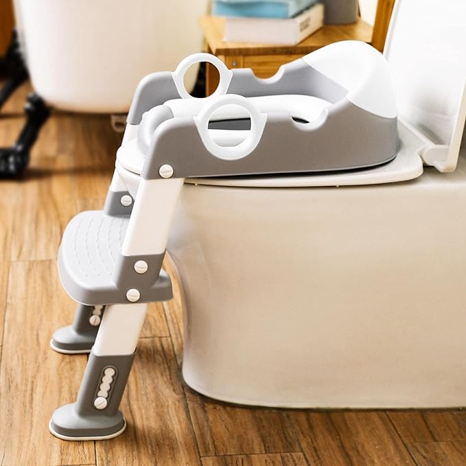 Wiifo Sturdy Potty Ladder with Soft Padded Cushion for Kids and Toddler, Step Stool Ladder for Toilet Training Seat(Grey White)