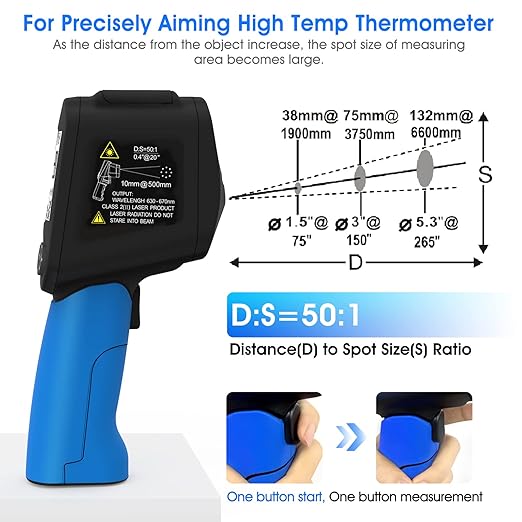 Infrared Thermometers, Laser Thermometer Gun, 50:1 Temperature Gun for -58℉~3416℉ Infrared Thermometer Gun for Cooking/Griddle/IR Thermometer Gun, Heat Laser Thermometer