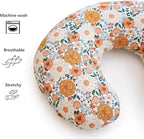 Nursing Pillow and Positioner, Breastfeeding, Bottle Feeding, Baby Sitting Support with Removable Ultra Soft Minky Cover, Tummy Time Support for Baby Boys and Girls (Flower)