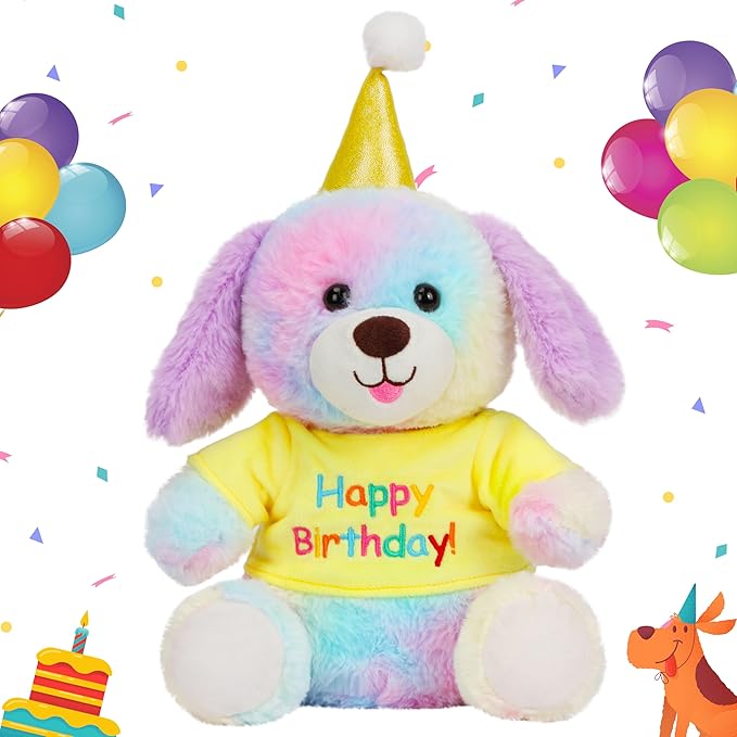 Cuteoy Happy Birthday Dog Musical Stuffed Animal Shaking Singing Dancing Plush Puppy Toy Electric Interactive Animated Plushies Gifts for Kids Girls Boys