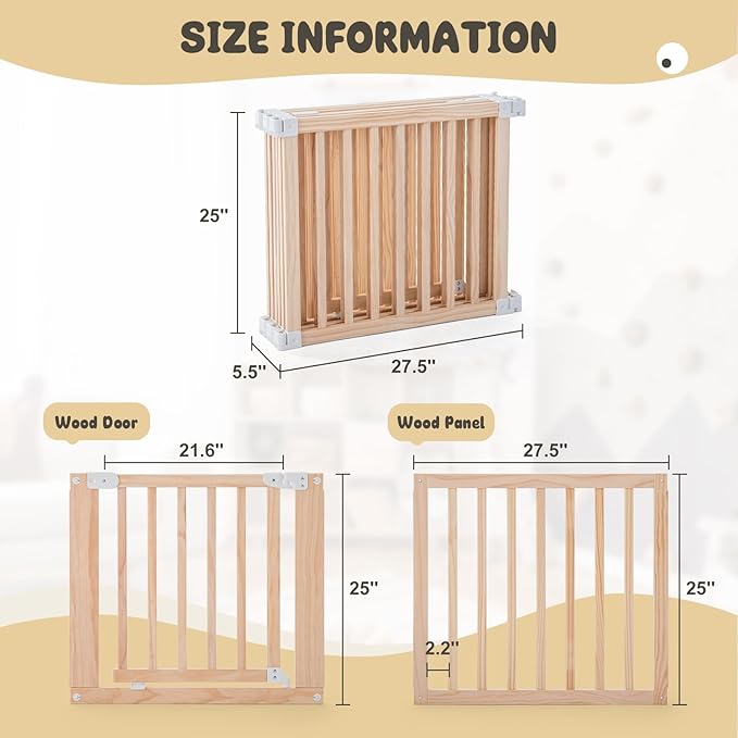 Foldable Wooden Playpen, Large Baby Play Yard with Locking Gate for Babies and Toddler 1-3 Year, Portable Playpen for Activity Center Indoor Outdoor(Wood, 6 Panel)