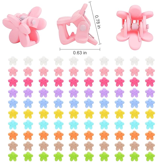 Mini Flower Hair Clips, Baby Hair Clips Mini Claw Clips Cute Jaw Clips Hair Pins Hair Barrettes Toddler Hair Accessories for Women Girls Kids Teens 100Pcs Colorful