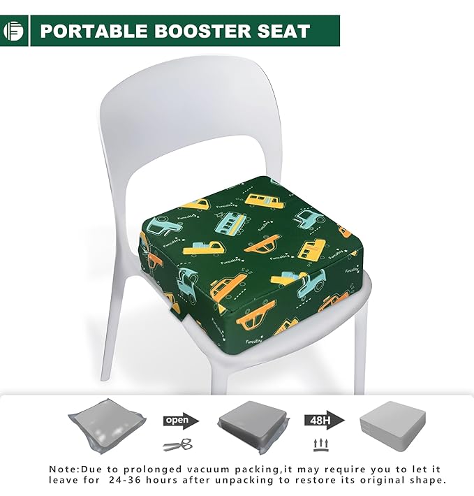 Toddler Booster Seat for Dining Table, Portable Booster Seat for Kitchen Chair, 4 Inch High-Density Foam Cushion with Adjustable Safety Straps and Non-Slip Bottom, Perfect for Kids Travel and Daily