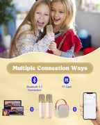 Mini Karaoke Machine with 2 Wireless Microphones, Kids Toys Portable Bluetooth Speaker for Kids Adults Toddler, Christmas Girls Toys for 4 5 6 7 8 9 10 12 Year Old Birthday Gift Ideas(Beige)