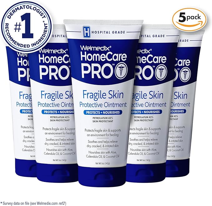 Welmedix Fragile Skin Protective Ointment | Hospital Grade Healing Ointment, Barrier Cream & Skin Protectant w/Calendula for Treatment of Eczema, Psoriasis, Dermatitis, Bed Sores, Chafing (Pack of 5)