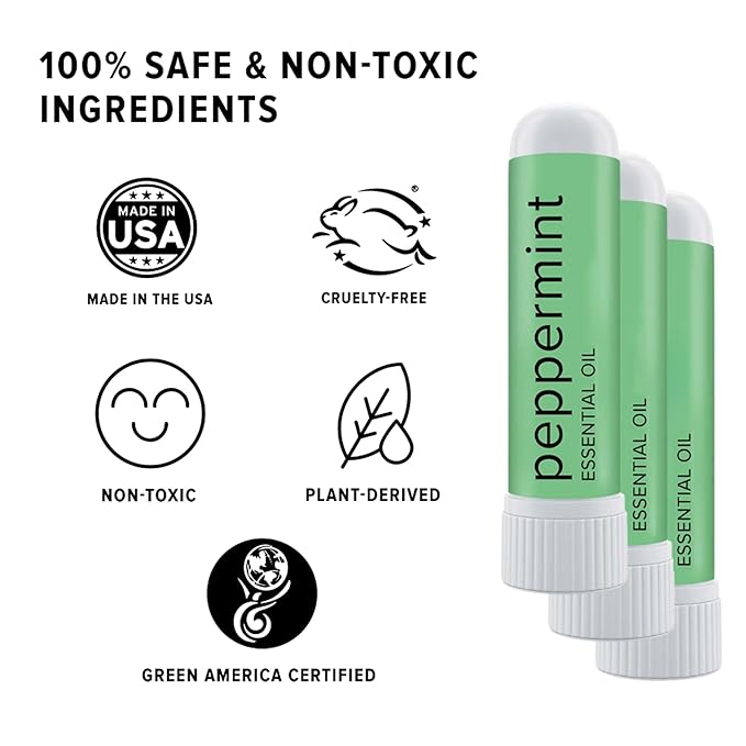 MOXE Peppermint Essential Oil Nasal Inhaler, Therapeutic No-Mess Aromatherapy, Cooling, Refreshing, Invigorating, Uplifts Mood and Positivity, Pure and Undiluted, Made in USA (1 Pack)