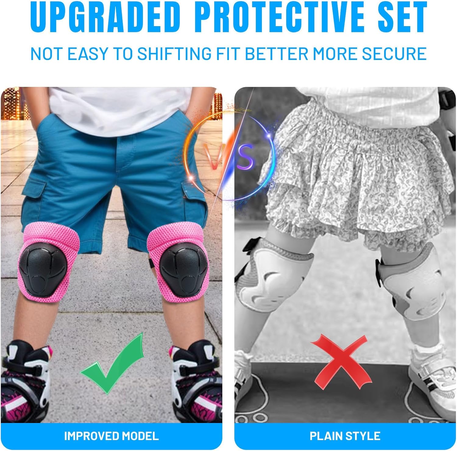 Knee Pads Elbow Pads Wrist Guards Set for Kids,Upgraded Protective Gear for Toddle 4-12 Boys or Girls Children Roller Skating Scooter Skateboarding Bike Roller Blade