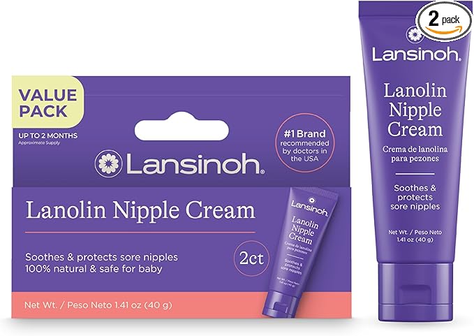 Lansinoh Lanolin Nipple Cream Safe for Breastfeeding Baby, 100% Natural Nipple Butter for Mom, Breastfeeding Essentials, 1.41 Ounces (2 Pack)