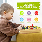 TenFans Montessori Busy Board with 8 LED Light Modes - Sensory Toys for 1-3 Year Olds & Airplane Travel, Wooden Activity Board Develops Fine Motor Skills