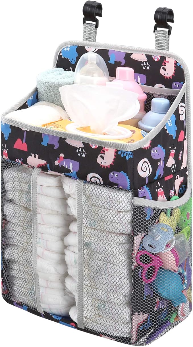 Accmor Hanging Baby Diaper Caddy Organizer, Diaper Stacker, Baby Crib Hanging Classified Storage Bag Organizer for Changing Table, Crib, Playard or Wall & Nursery Organization, Black