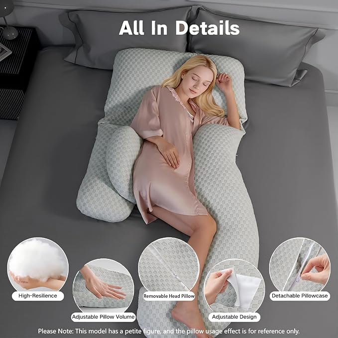 Pregnancy Pillow for Sleeping, Full Body Maternity Pillow with Removable Cover, Detachable U-Shape Pregnancy Body Pillow Support for Head, Back, Neck, Legs, HIPS, Belly for Side Sleeper, Green