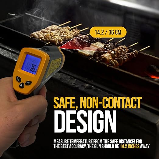 Infrared Thermometer Gun - Digital Food & Surface Temp Gun (-58F to 1022F) for Pizza Oven, Grill, Meat, HVAC, Engine