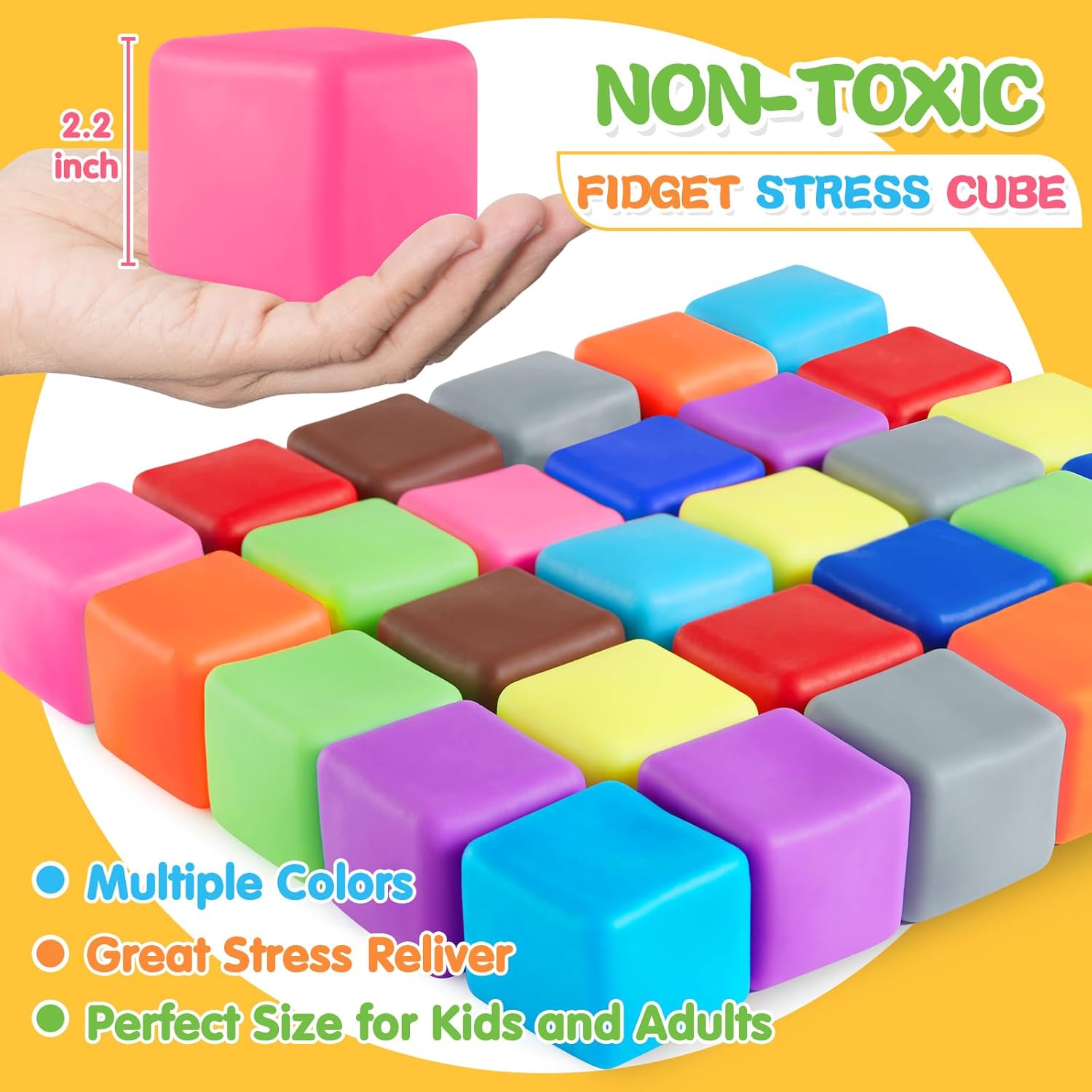 Slow Rising Stress Cube 30 Pack, Square Cube Fidget Ice Cube Stress Balls, Dough Stress Balls Soft Fidget Squishy Toys for Anxiety Relief, Pull Stretch Squishy Toy, Classroom Prize Box Toys
