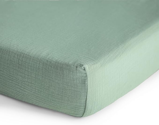 mushie Extra Soft Muslin Fitted Crib Sheet | 192 Thread Count | 28"x 52" (Roman Green)