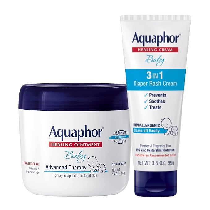 Aquaphor Baby Healing Ointment (14 Oz) + 3-in-1 Diaper Rash Cream (3.5 Oz), Hypoallergenic and Fragrance Free Skin Care Set for Babies