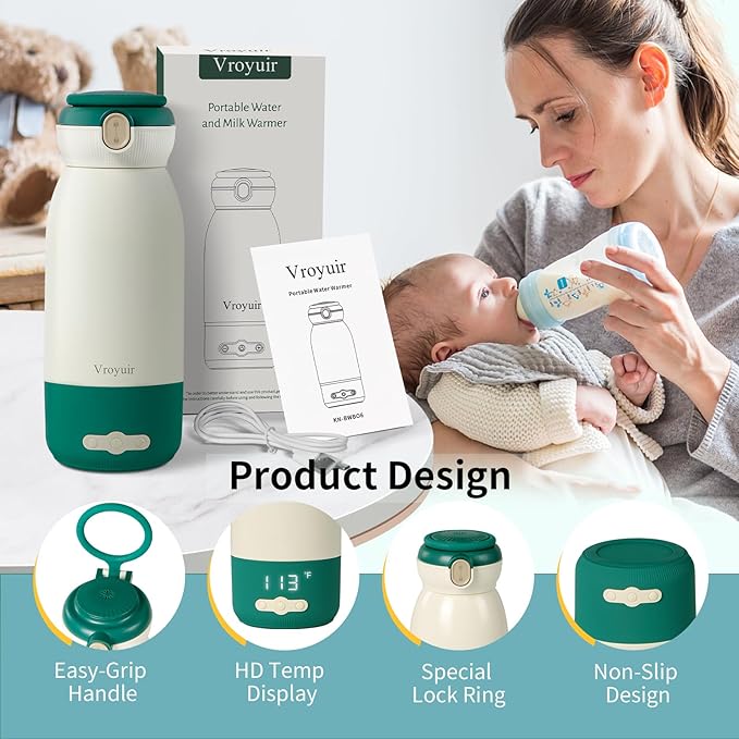 Portable Bottle Warmer with Precise Temp Control (95-135°F) - 17 Oz Travel Warmer for Breast Milk, Formula & Water, Fast Heating & USB Quick Charge
