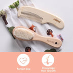 haakaa Baby Hair Brush and Comb Set for Newborns & Toddlers - Natural Soft Wool Bristles and Wooden Handle, Gently Grooms Baby's Hair, Ideal for Cradle Cap, Perfect Baby Gift, 2pk