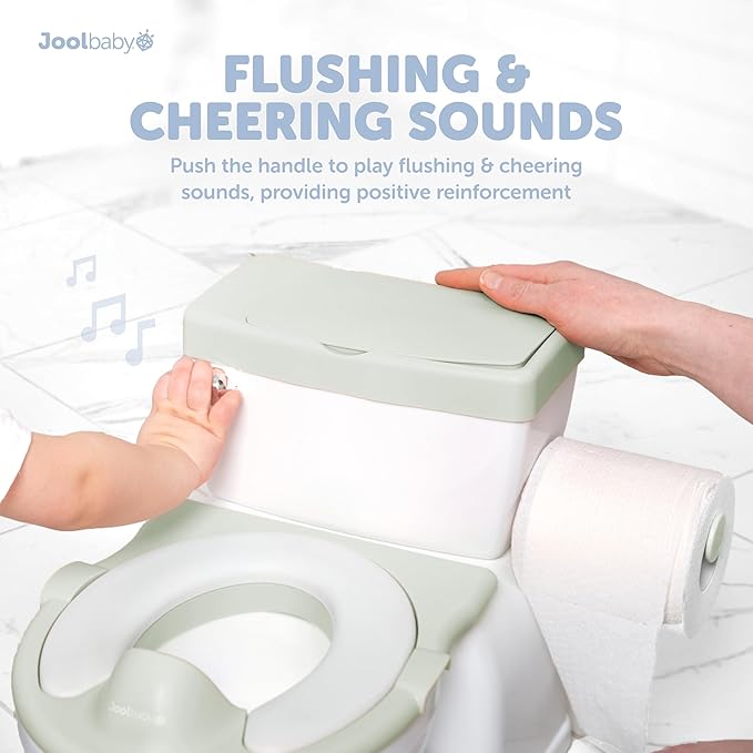 Real Feel 2-in-1 Potty with Wipes Storage, Flushing Sounds & Disposable Liners - Realistic Toilet - Easy to Clean & Assemble - Jool Baby (Sage)