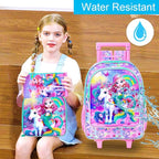 Girls Rolling Backpack, Cute Mermaid Roller Wheels Kids Bookbag - Wheeled Elementary School Bag - 3PCS Mermaid