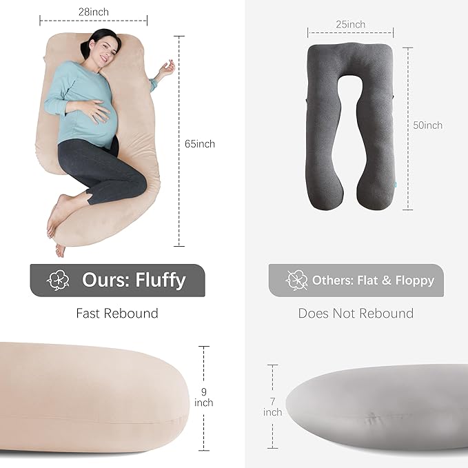 MOON PARK Pregnancy Pillows for Sleeping - U Shaped Full Body Maternity Pillow with Removable Cover - Support for Back, Legs, Belly, HIPS - 65 Inch - Brown