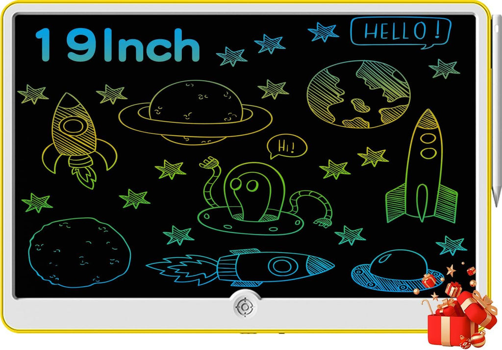 19 Inch LCD Writing Tablet with Stylus Pen, Reusable Doodle Board for Kids Ages 3-9, Type-C Rechargeable Drawing Pad, Educational Travel Toy for Boys and Girls Birthday & Holiday Gifts Yellow