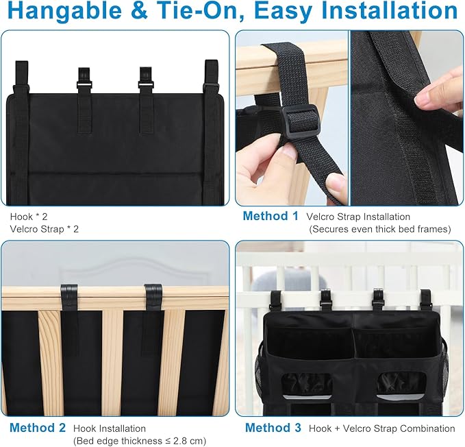 Accmor Changing Table Diaper Organizer, Hanging Diaper Caddy Organizer Stacker for Cribs Changing Table Playard Wall Baby Essentials Storage, Black