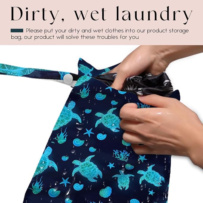 Waterproof Wet Bag for Swimsuit, Travel Beach Wet Dry Bag, Hidden Zipper Reusable Starfish Baby turtle Wet Bags, for Travel Beach Wet Swimsuits Toiletries Diapers Dirty Gym Clothes Laundry Bag