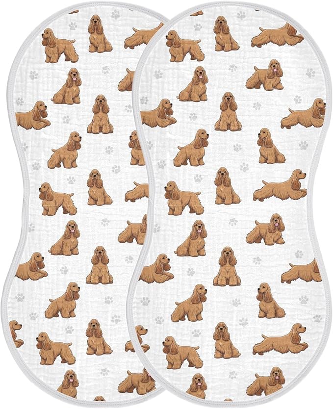 2 Pack Muslin Burp Cloths American Cocker Dogs White Cotton Baby Burp Cloths Ultra Absorbent and Soft Burping Cloth for Newborn Must Haves 22x11 Inch