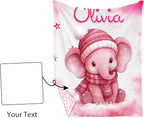 Personalized Baby Blankets for Girls, Custom Name Pink Elephant Pattern Baby Blanket, Soft Minky Dot Blanket for Newborns and Toddlers, Ideal for Baby Showers Christmas Brithday Gifts
